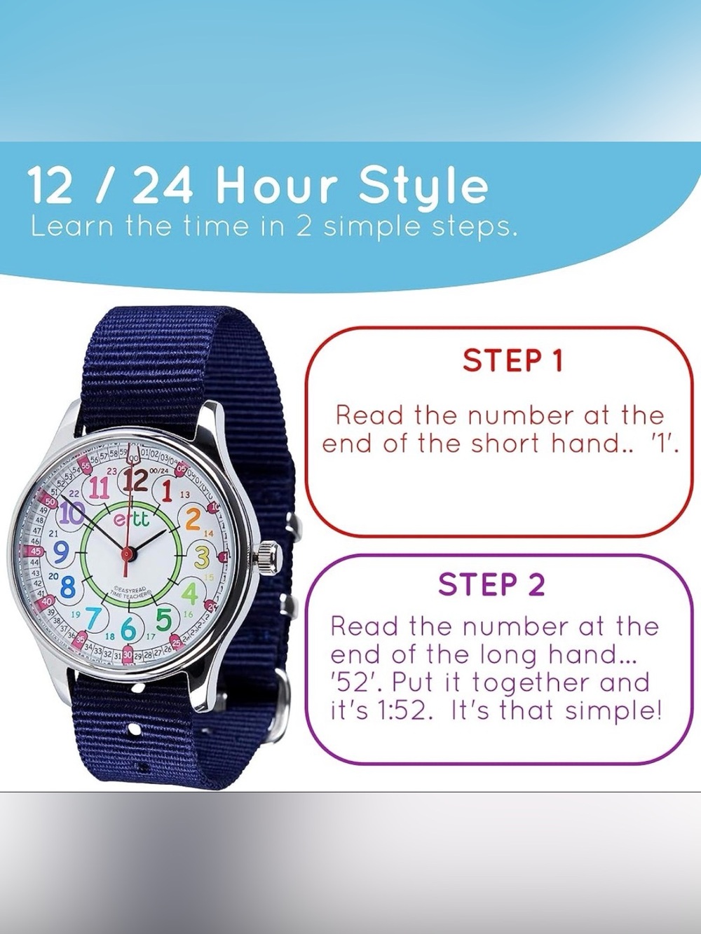 Kids Learning Watch - Navy Strap with Colorful Dial by